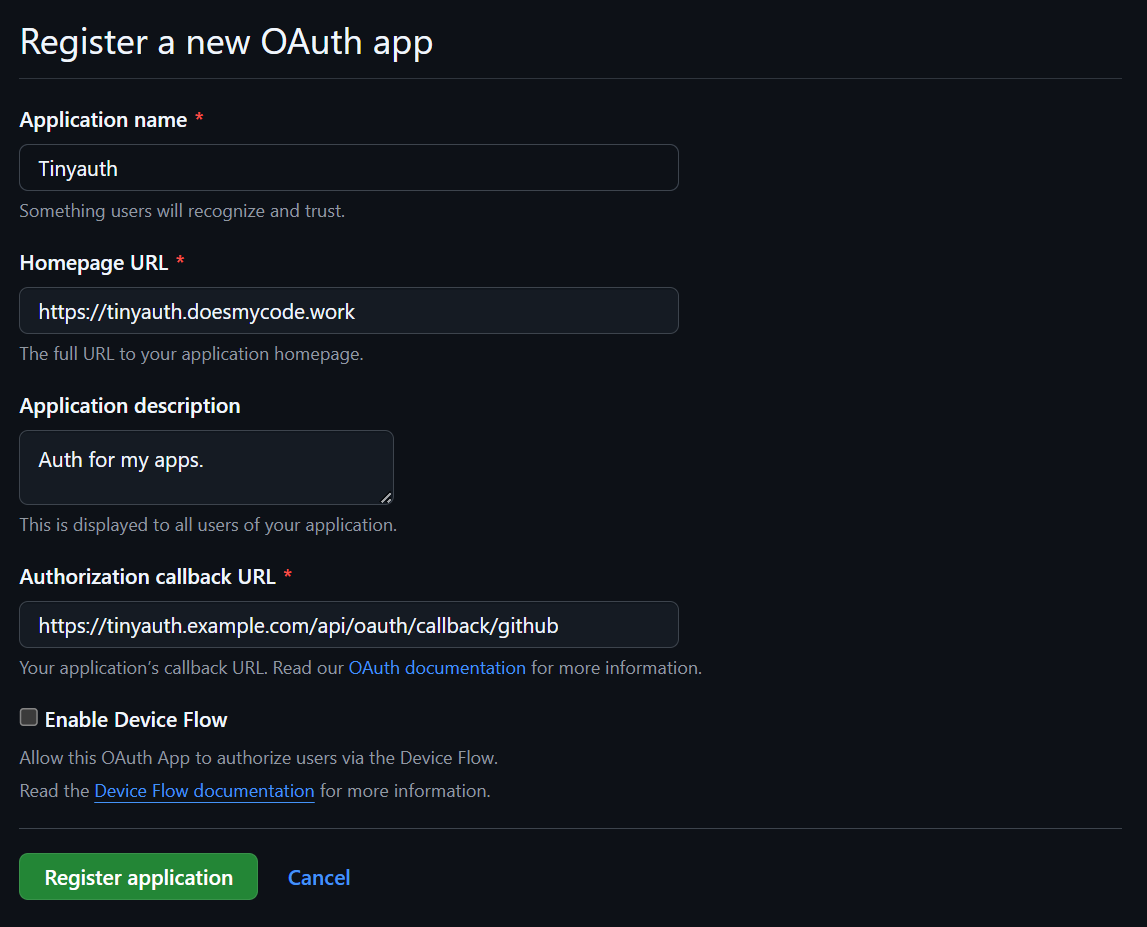 Github new OAuth app